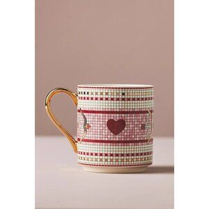 NEW Anthropologie Bistro Tile Espresso Cup Red Gold Valentines Collection Love